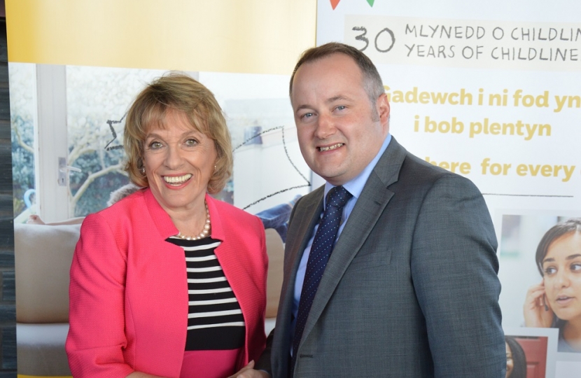 Clwyd West AM Darren Millar with Dame Esther Rantzen who visited Wales this week as part of an anniversary tour to mark 30 years of Childline.